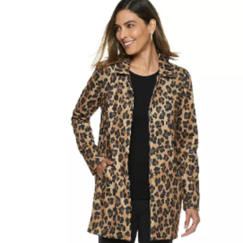 Dana Buchman Leopard Open-Front Coat